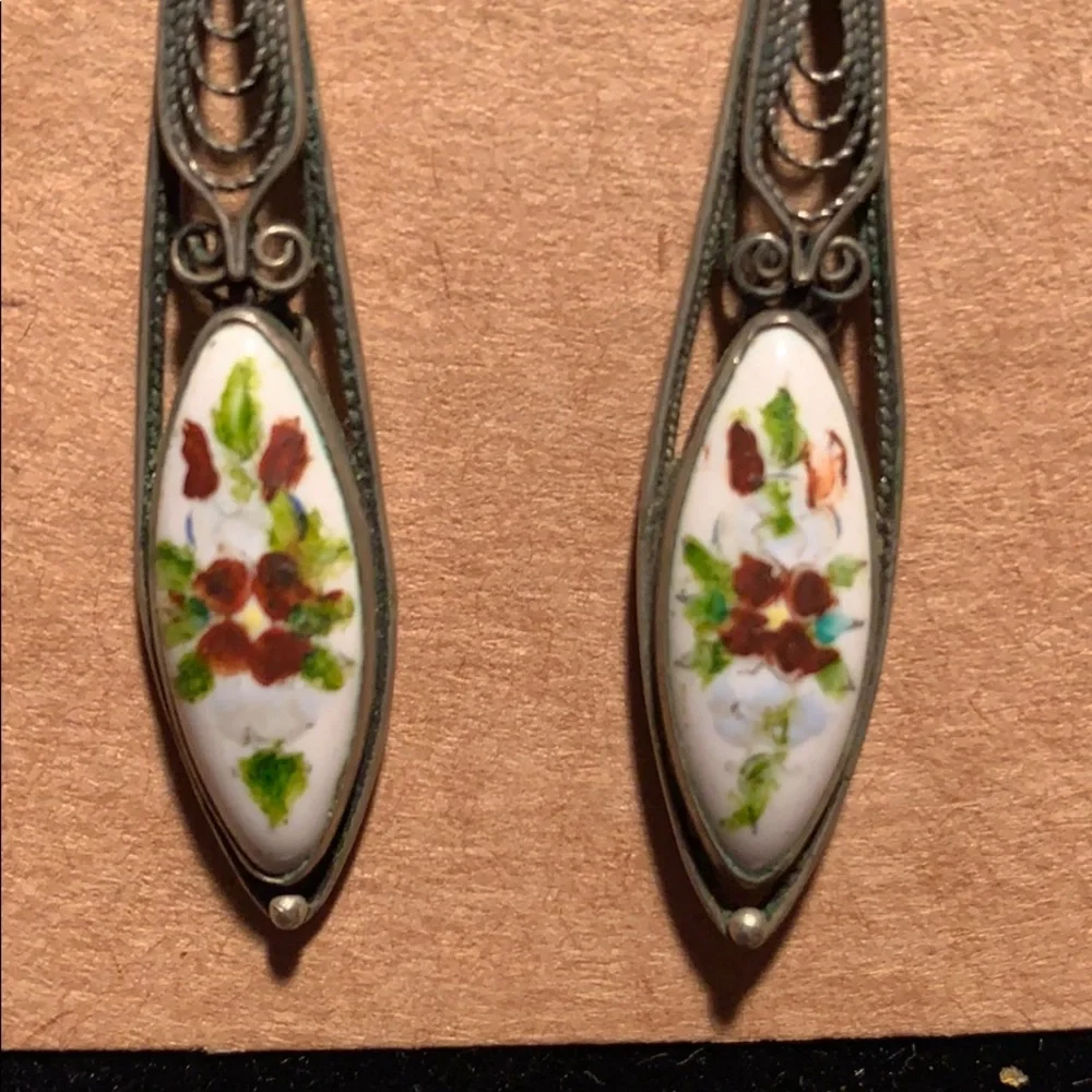 Handmade in USSR filigree hand-painted earrings - Picture 11 of 12